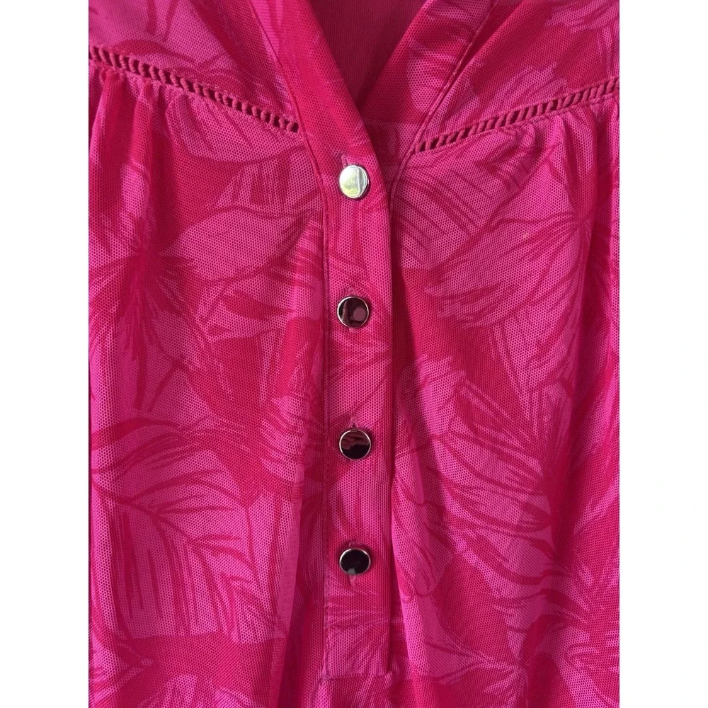 Juniper + Lime Sheer 3/4 SLV Floral‎ Hot Pink Vneck Button Blouse Small